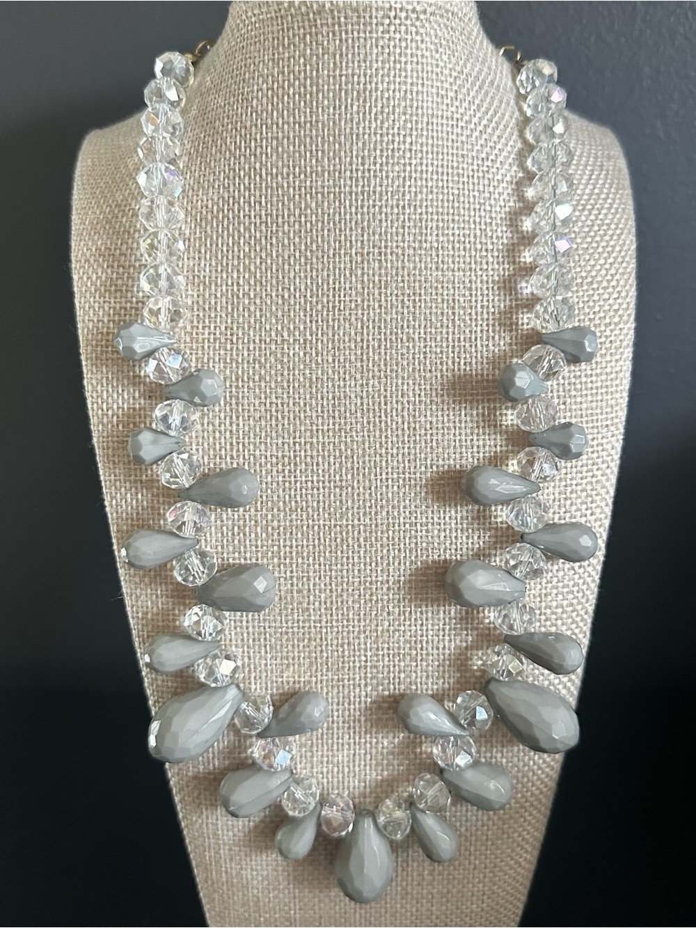 Women’s necklace gray clear beads unique statement necklace